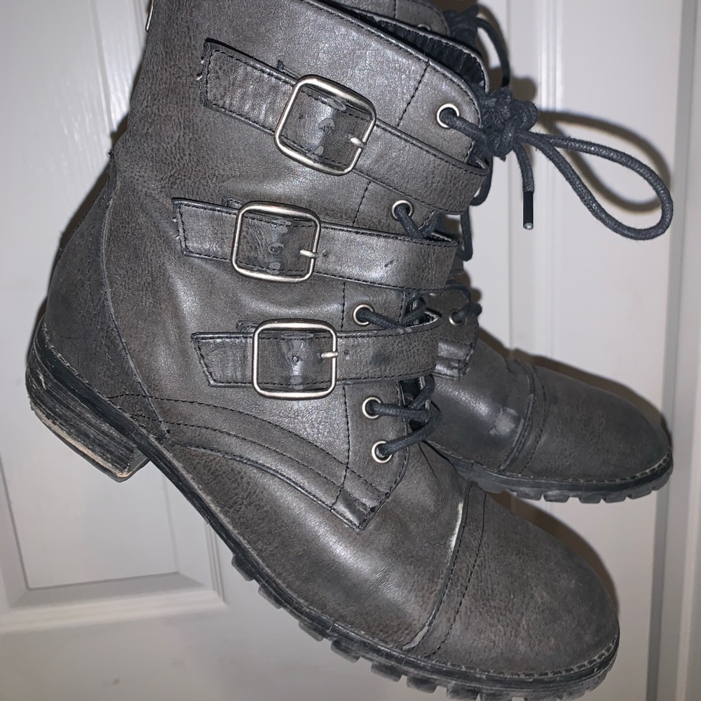 Charcoal faux leather boots